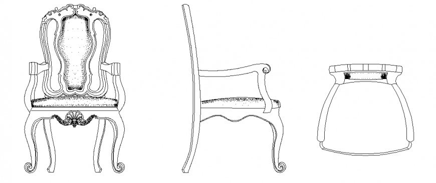 Arm Chair Design With Elevationside View And Plan With Furniture View