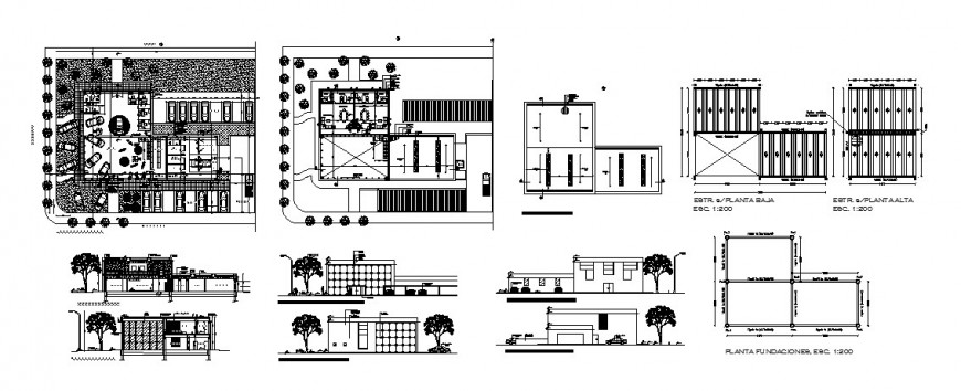 Art gallery museum elevation, section, floor plan and auto