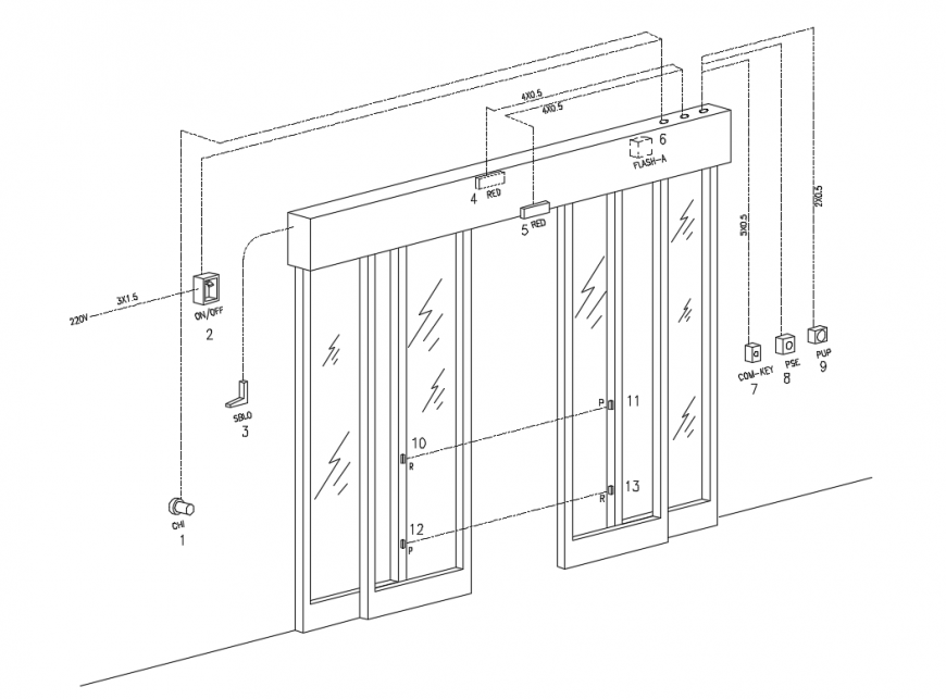  Automatic  sliding  door  joints and installation cad  drawing 