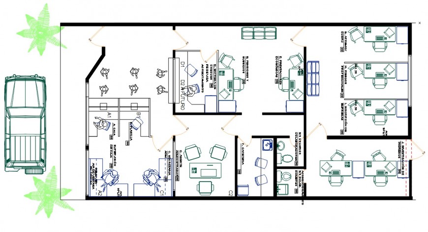 Bank office layout plan with furniture drawing details dwg ...