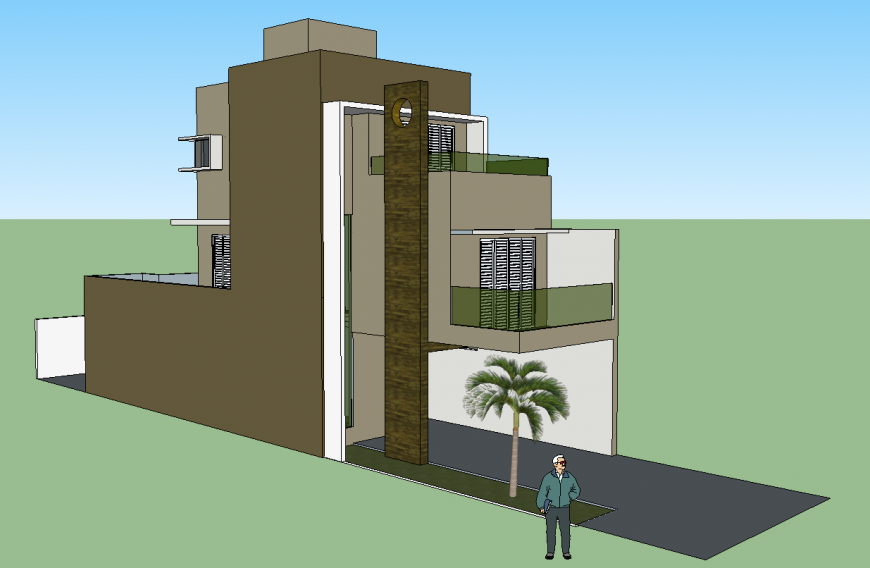 Bungalow exterior designing 3d model in skp Sketch Up file