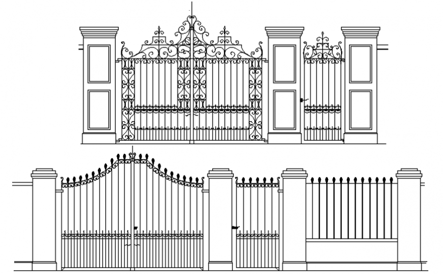 CAD 2d view design of entrance gate autocad software file - Cadbull
