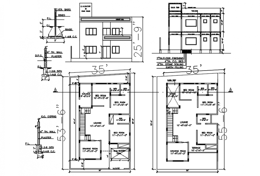 CAD drawing of the residential house floor plan in autocad