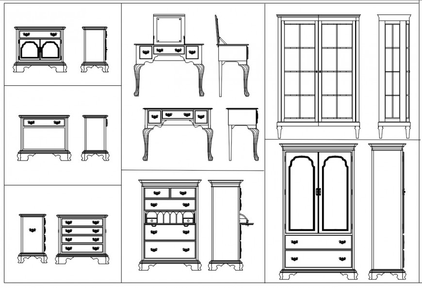 cad drawing of Wooden cupboard and dressing table blocks - Cadbull