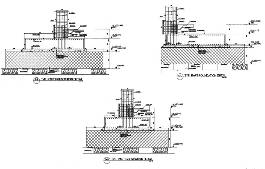 CAD RCC raft foundation footing details 2d view dwg file - Cadbull