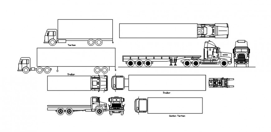 CAD transportation blocks details of truck 2d view autocad 