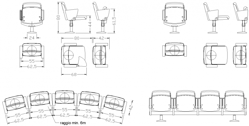 Chair Block Detail Drawing Use In Auditorium In Dwg File Cadbull