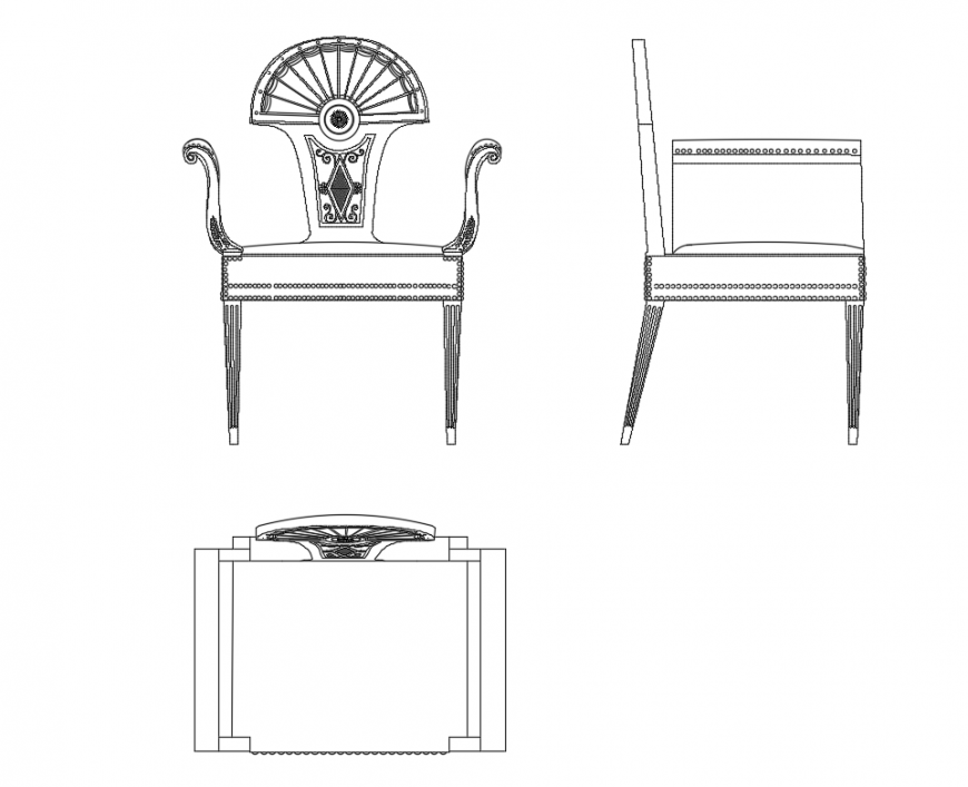 Club classical wooden arm chair elevation cad block  