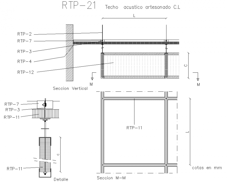 Coffered Ceiling Acoustic Section Plan Autocad File