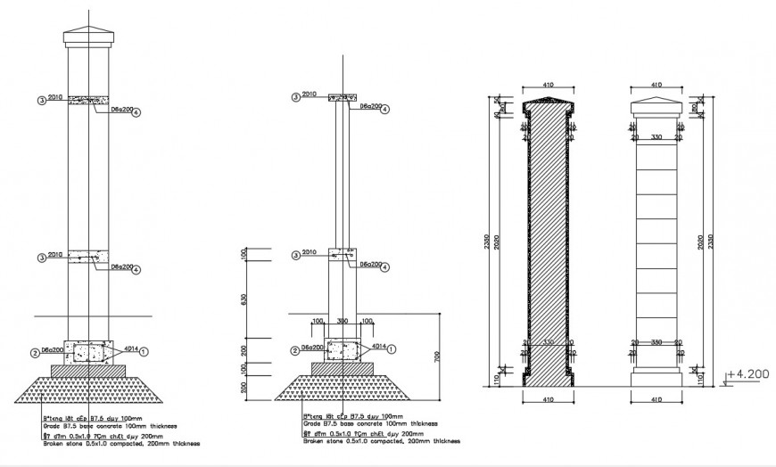 Column design drawing details 2d view elevation dwg file - Cadbull