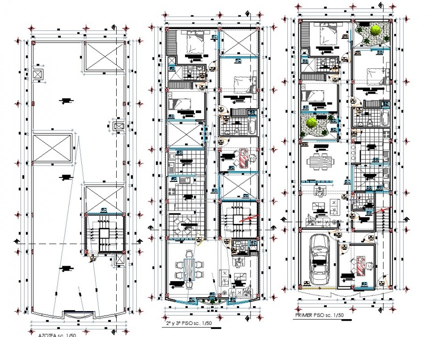 Construction layout plan  of the row  house  plan  in dwg 