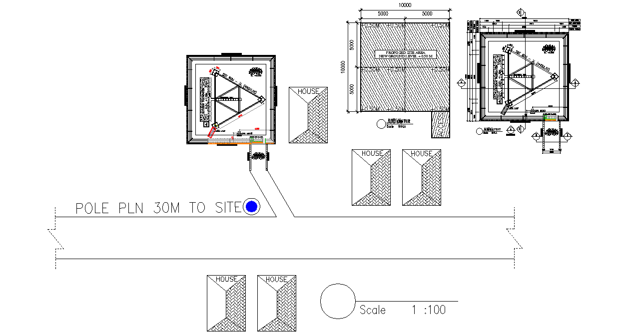 Construction Plan Details Of Two Electrical Pole, Download Autocad DWG ...