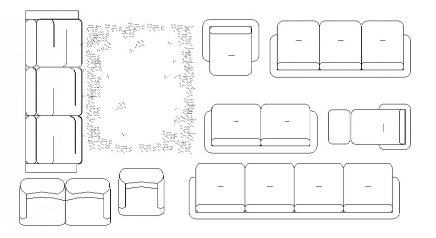 Small And Big Sofa Set Elevation Blocks Cad Drawing Details Dwg File