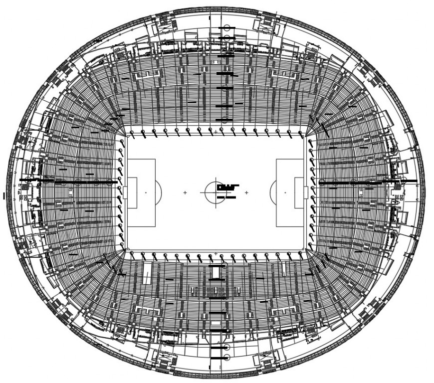 Cricket stadium top view layout plan cad drawing details