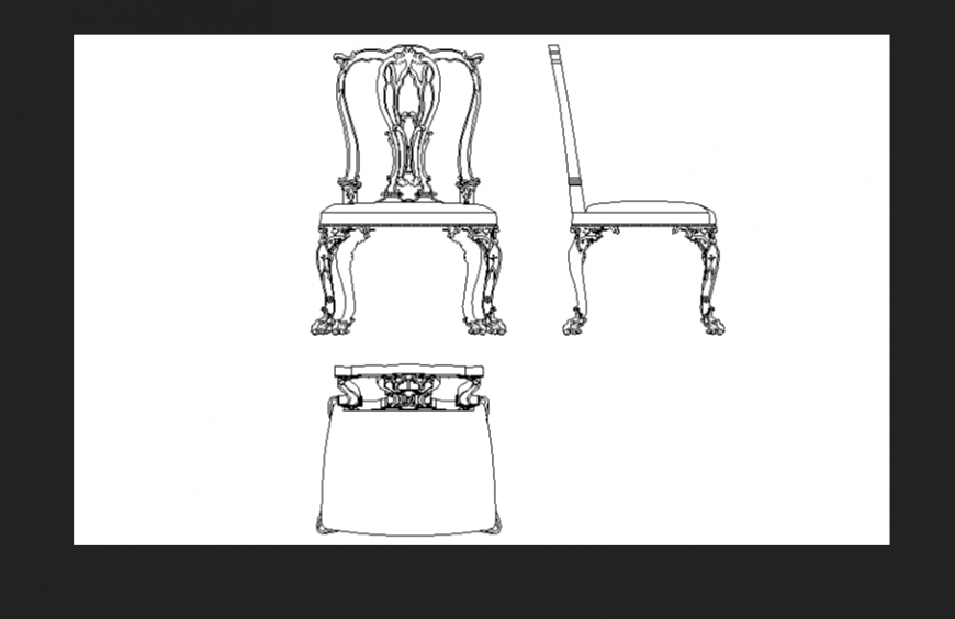 Curved backrest chair elevation side view and plan  dwg  