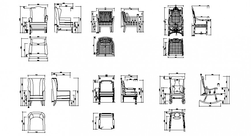 Different chair design detail elevation 2d view furniture blocks ...