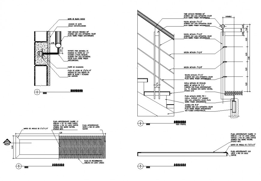 Drawing of detail of handrail and metal staircase AutoCAD ...