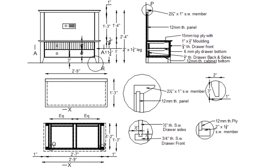 Dressing table cabinet furniture blocks CAD drawings autocad file - Cadbull