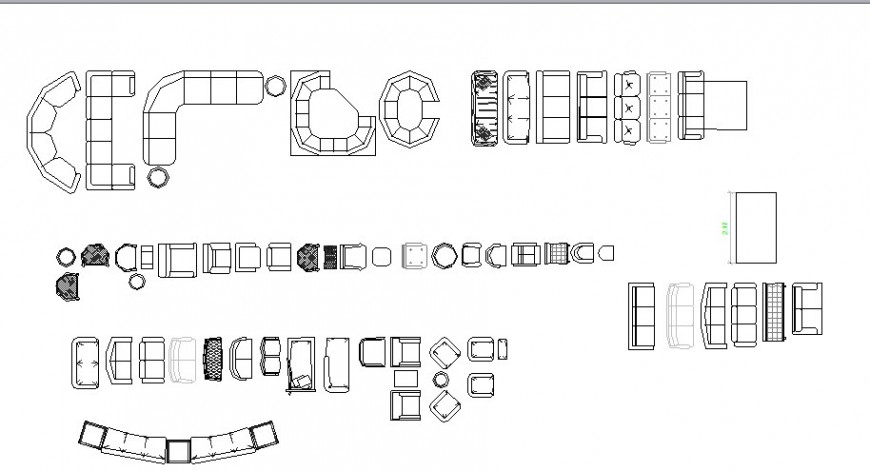 Dynamic sofa set blocks cad drawing details dwg file - Cadbull