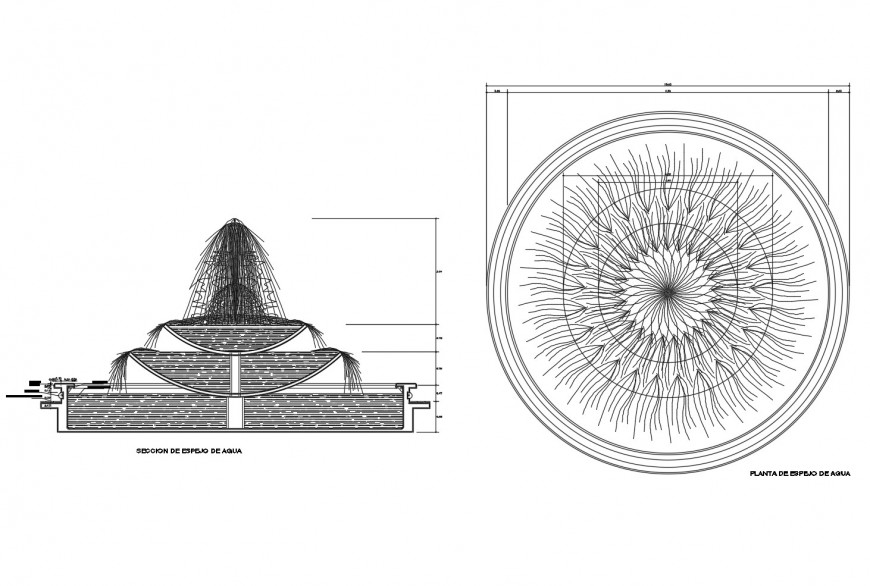 Elevation and plan detail of fountain design 2d view