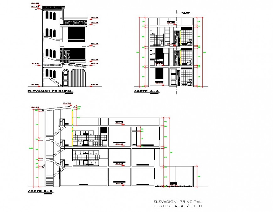 Elevation And Section Row House Planning Detail Dwg File Cadbull
