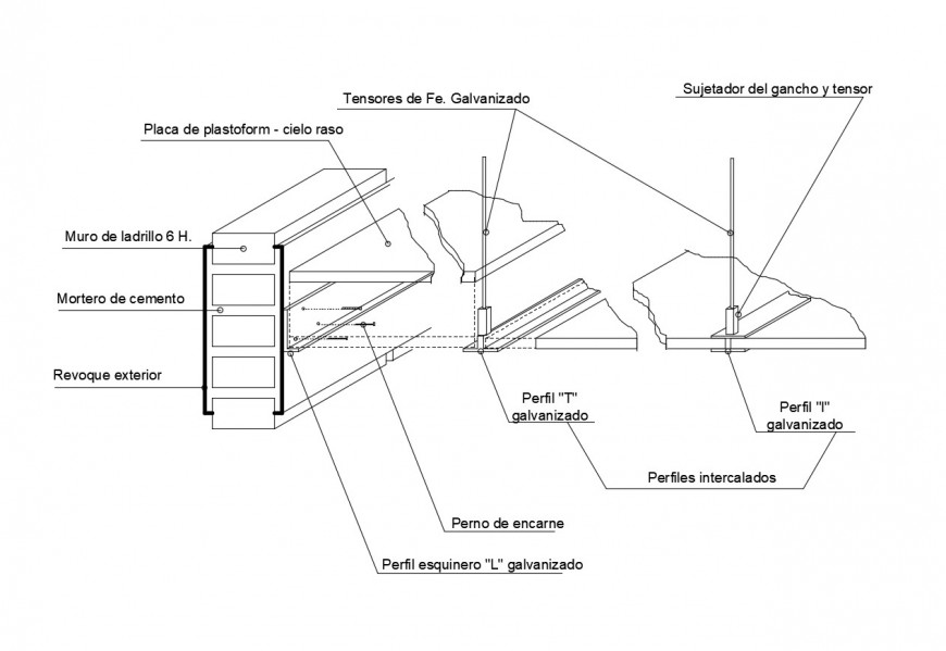 False Ceiling Section And Construction Cad Drawing Details