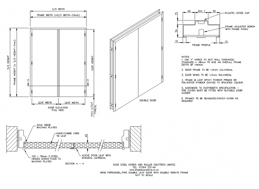 Fire Double leaf door detail plan, elevation and section layout file ...