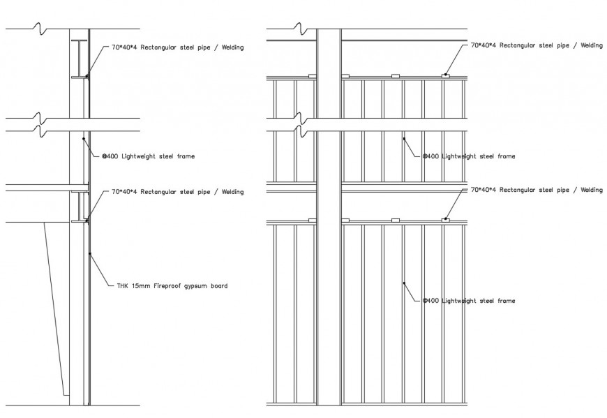 fire wall steel structure detail cad file Cadbull