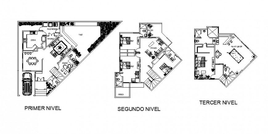 First Second And Third Floor Plan Of House In Auto Cad Software