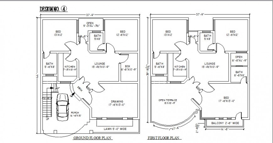 Five Bedroom Two Level House Floor Plan Cad Drawing Details