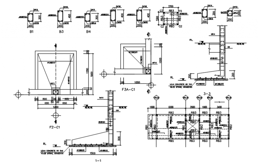 Foundation Footing Rcc Structure 2d View Cad Drawings Dwg File Cadbull