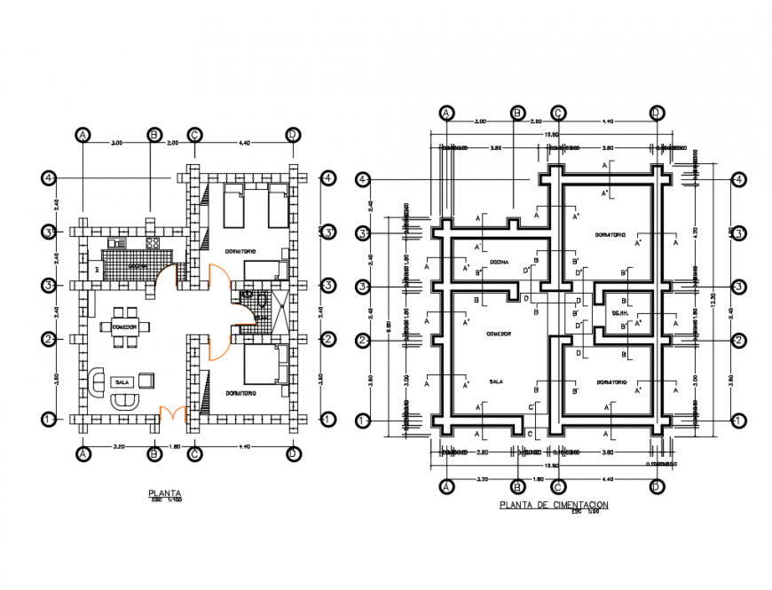 Foundation Plan And Layout Plan Details Of Single Story House Dwg File Cadbull