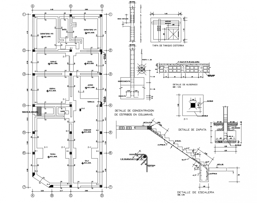Foundation plan and staircase detail 2d view RCC structure 