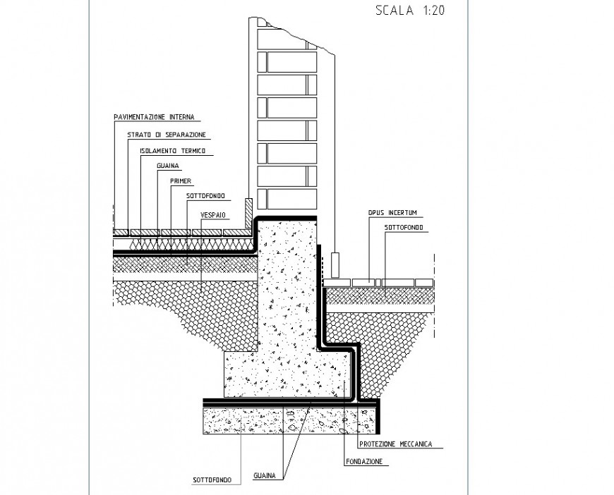 Foundation to brick wall section detail dwg file Cadbull