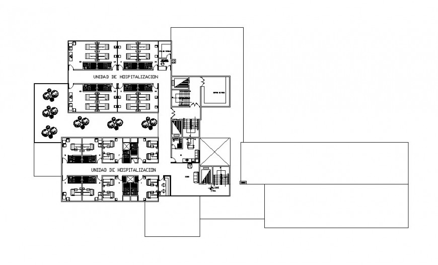 Fourth floor layout plan details of multistory hospital