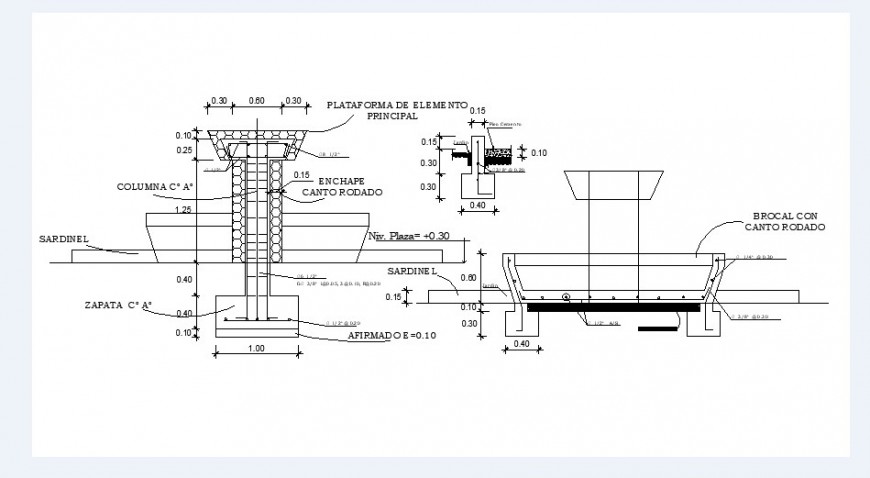 Garden fountain section and structure cad drawing details dwg file