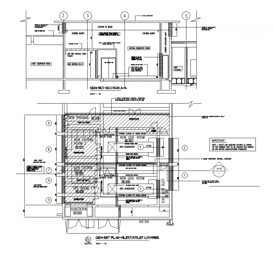 Generator Room Detail Elevation 2d View Construction Plan Layout Dwg