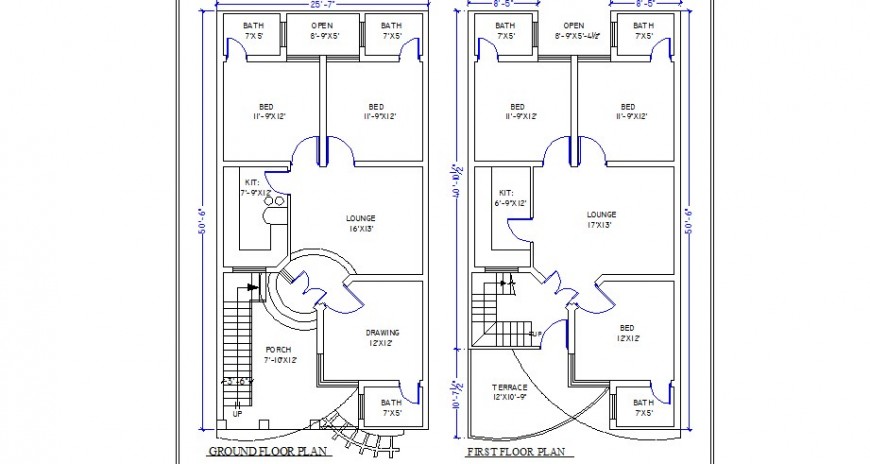 Ground And First Floor Plan Details Of Five Bedroom House Dwg File