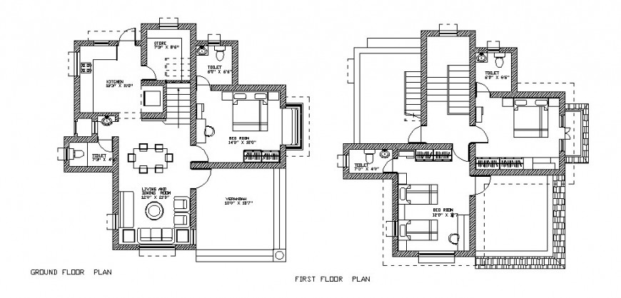 Ground floor plan and first floor plan details of
