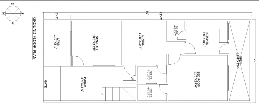 Ground floor row  house  plan  drawing in dwg AutoCAD  file 