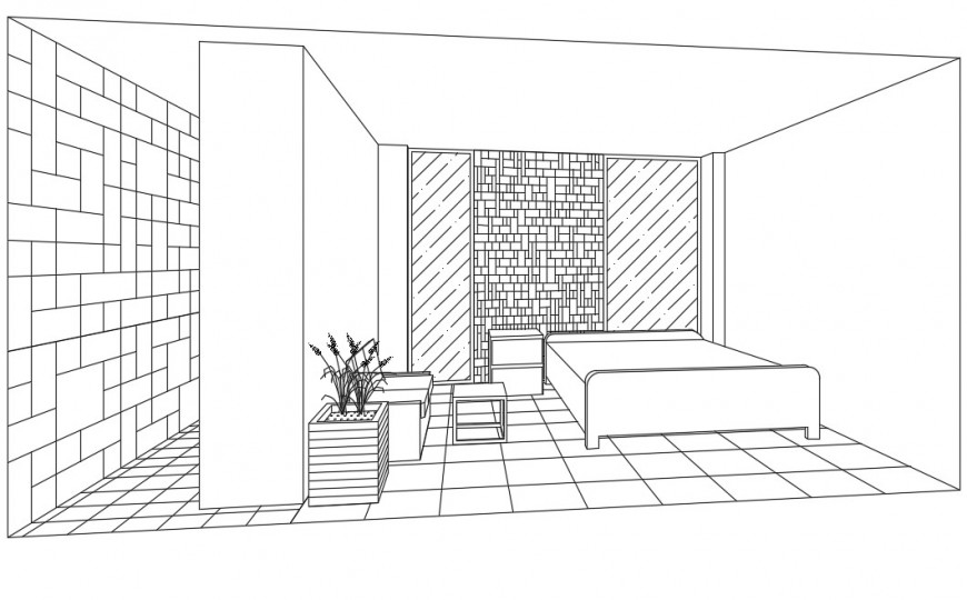 Hotel Bedroom Isometric Plan With Furniture Cad Drawing