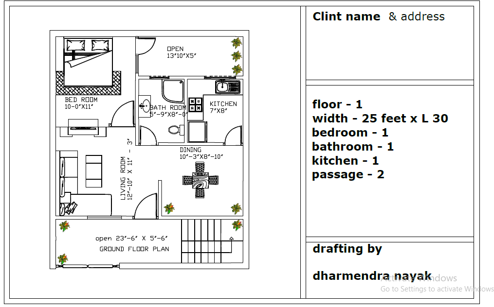 house plan plot size 25 x 30 feet - Cadbull