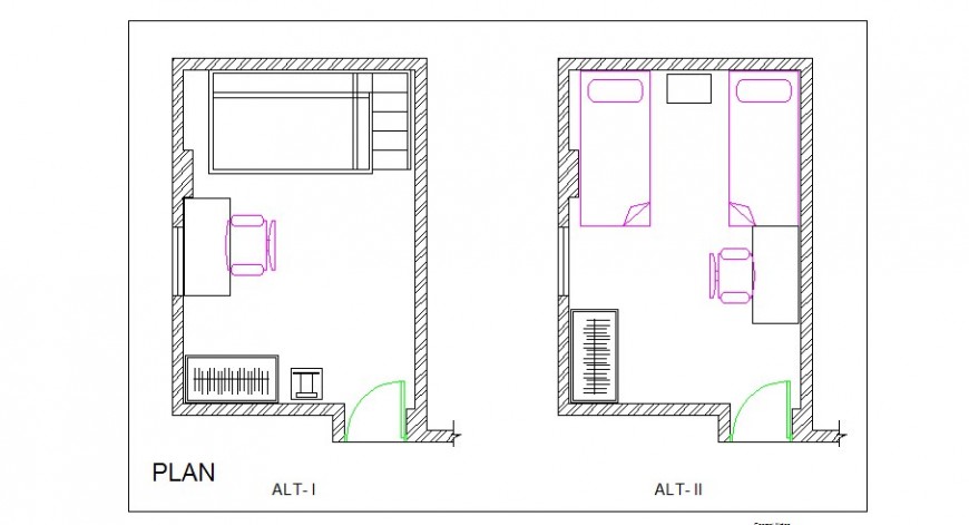 House Bedroom With Two Single Beds Layout Plan Cad Drawing