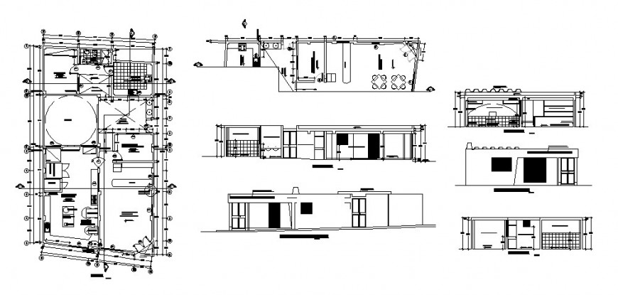  House  one story elevation  section  and plan  cad drawing  