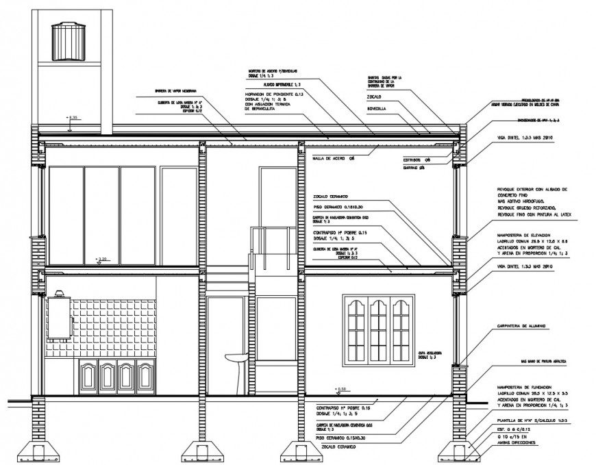 Two Story House Constructive Facade Section Cad Drawing Details Dwg Images