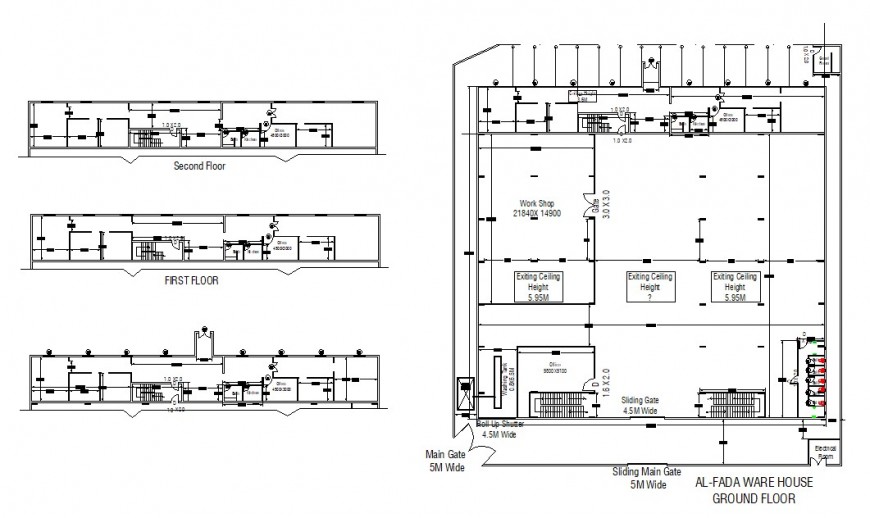 Industrial warehouse floor plan distribution cad drawing