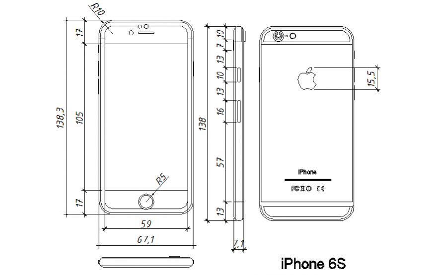 Iphone 6s layout detail dwg file - Cadbull