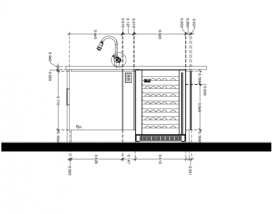  Kitchen  island  with wine cooler cad  drawing  interior 