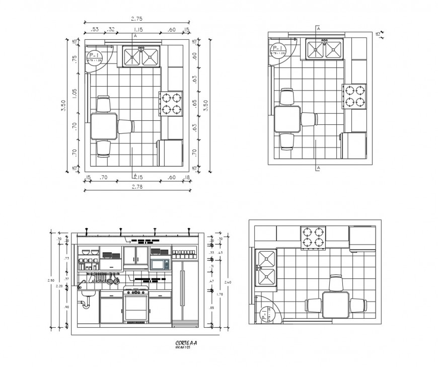  Kitchen  plan  and section of kitchen  CAD  block  autocad file 