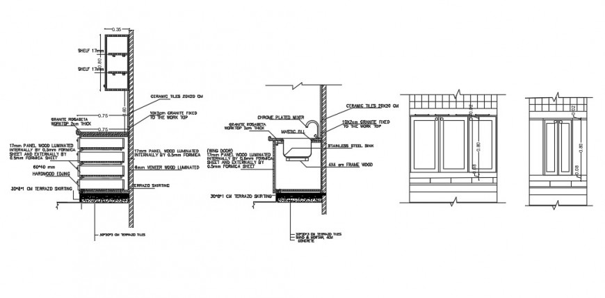 kitchen platform side section plan cad file - Cadbull